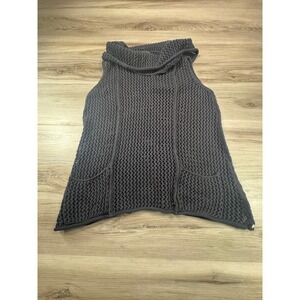 Pure Handknit Charcoal Gray Crochet Cowl Neck Sleeveless‎ Vest Tunic Top L BOHO